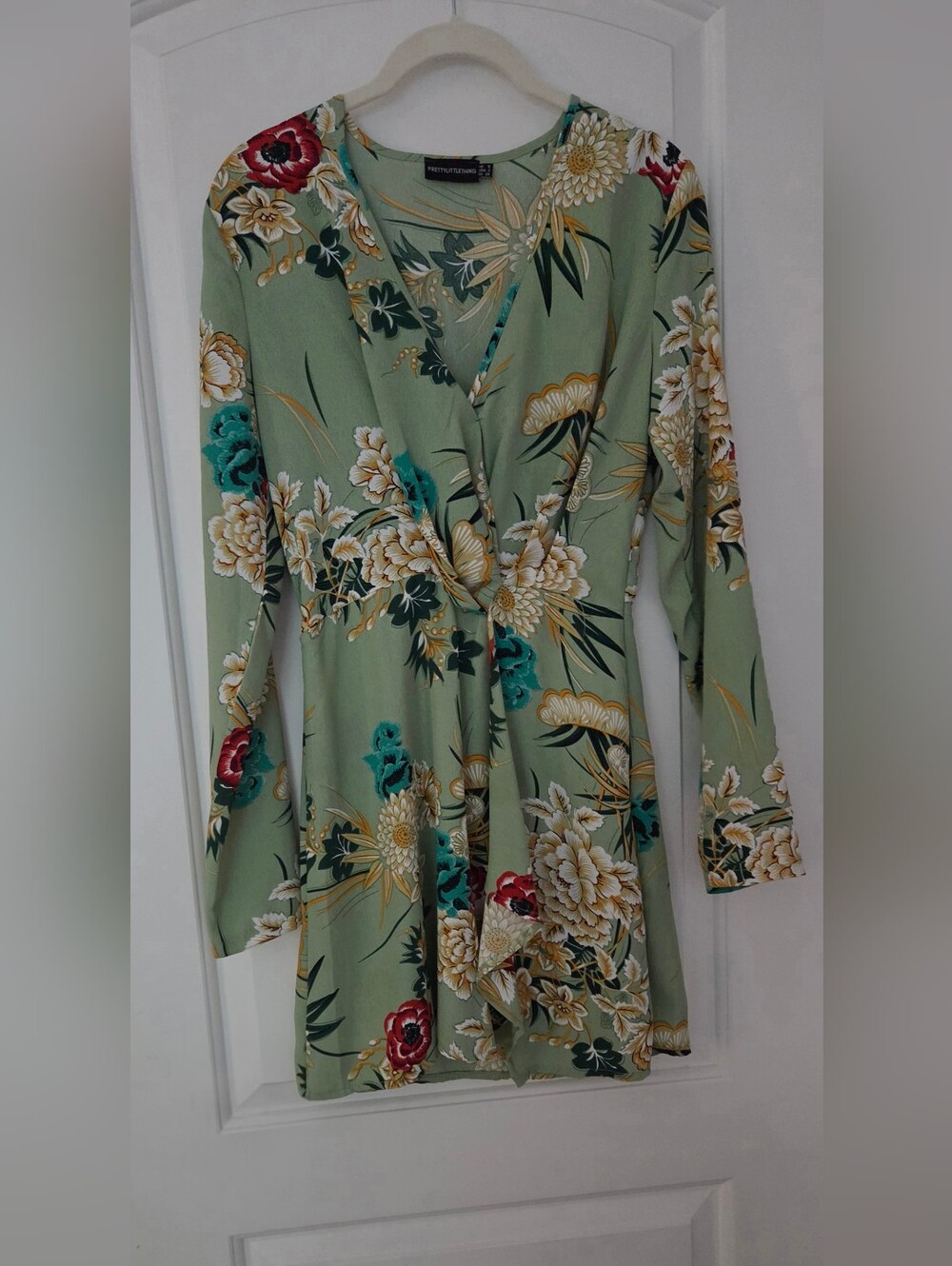 Green Floral Wrap Dress - Sage Floral Print